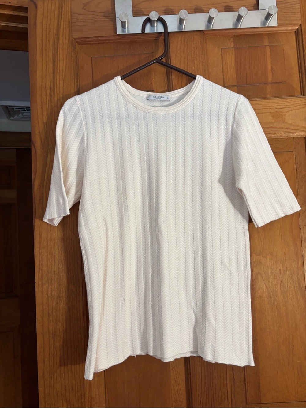 MM Lafleur Cream Short-Sleeve Textured Knit Tee